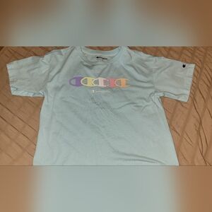 Champion Light Blue Tee with Multicolor Logo